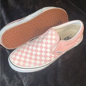 Vans Pink and White Checkered Slip-Ons